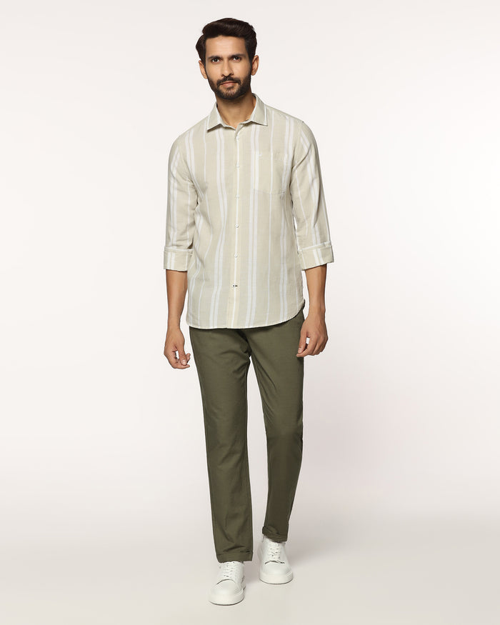 Linen Sneaker Fit Casual Olive Solid Khakis - Kinston