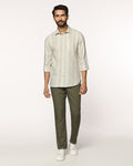 Linen Sneaker Fit Casual Olive Solid Khakis - Kinston