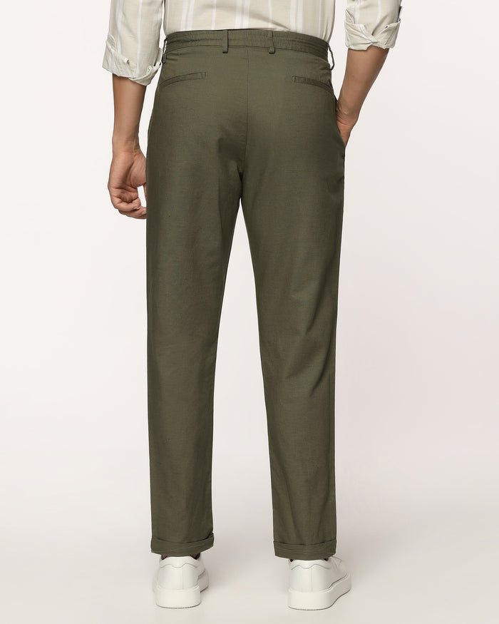 Linen Sneaker Fit Casual Olive Solid Khakis - Kinston