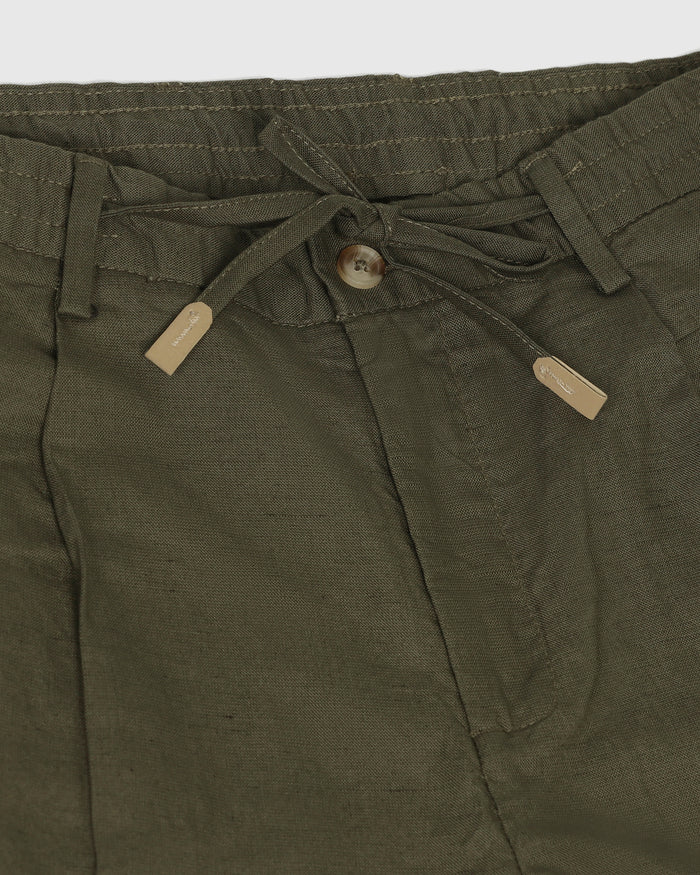 Linen Sneaker Fit Casual Olive Solid Khakis - Kinston