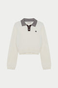 LONG SLEEVE KNITTED COLLAR POLO TOP - CREAM