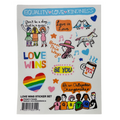 Sticker sheet with colourful graphic stickers for Pride.