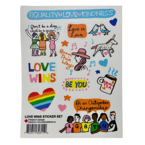 Sticker sheet with colourful graphic stickers for Pride.