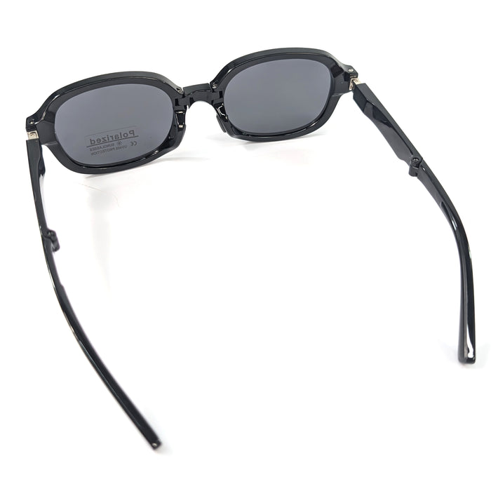 Lume - Oval Foldable Sunglasses (with Case & Cleaner) - Black