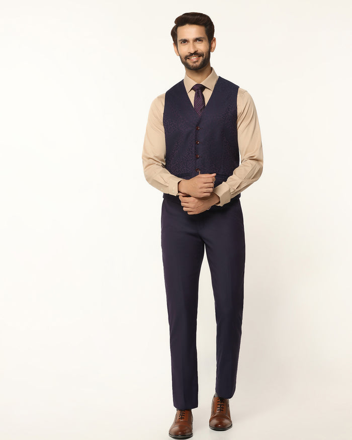 Luxe Three Piece Purple Textured Formal Suit - Garcia