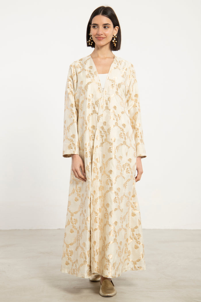 Malaki Silk Brocade Ivory & Gold Coat