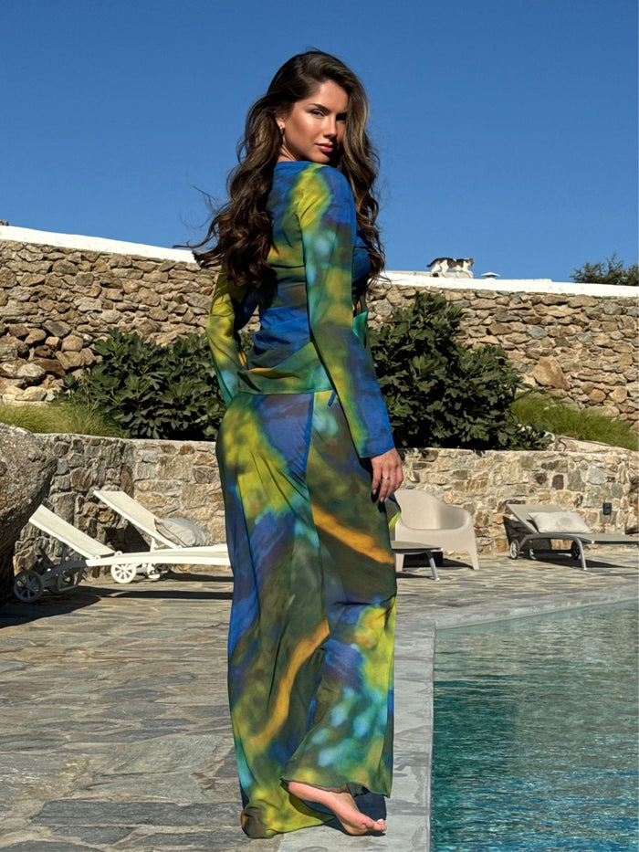 Malibu Sheer Beach Maxi Skirt / Blue and Green - Style Cheat