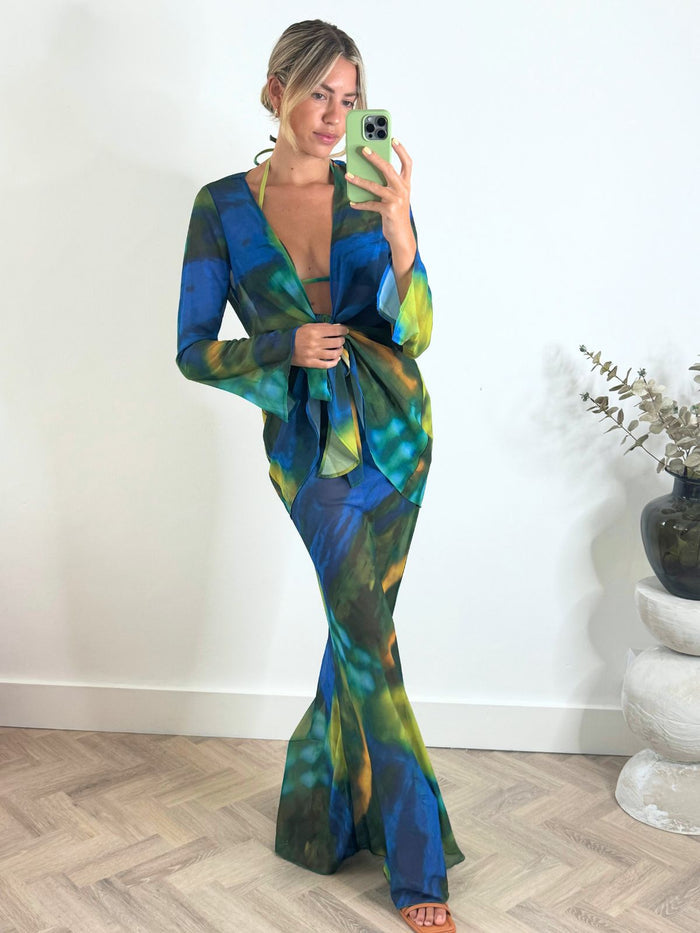 Malibu Sheer Beach Maxi Skirt / Blue and Green - Style Cheat