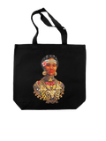 Black tote bag with an image of Mary Ann Shadd Cary done by Yung Yemi