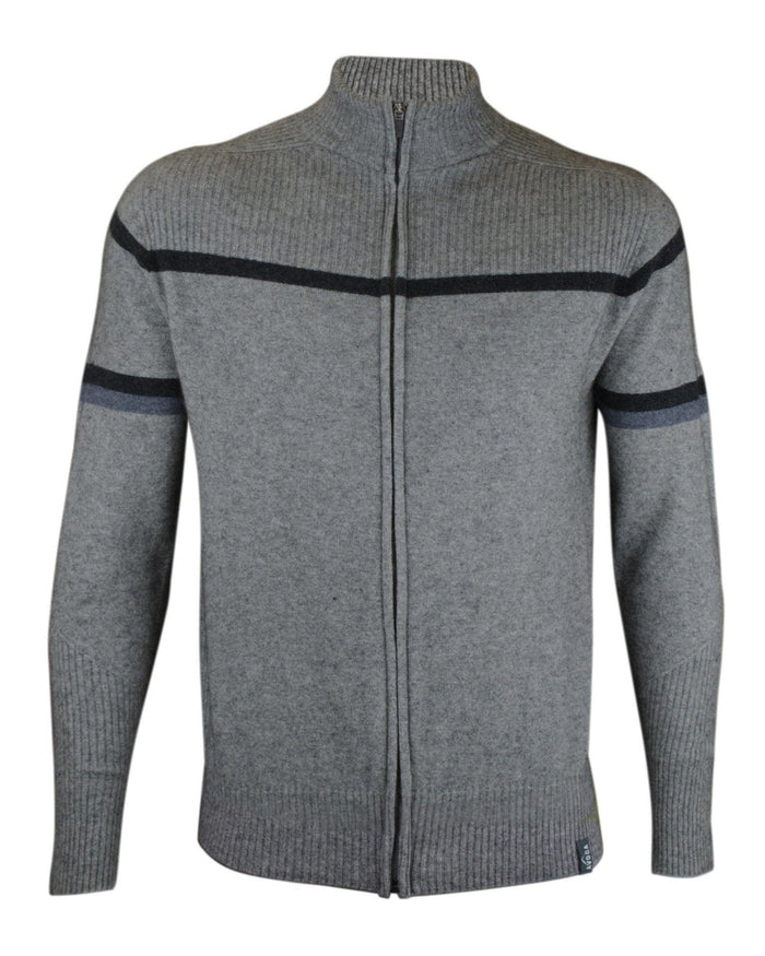 Gray sweater with black accents on a white background