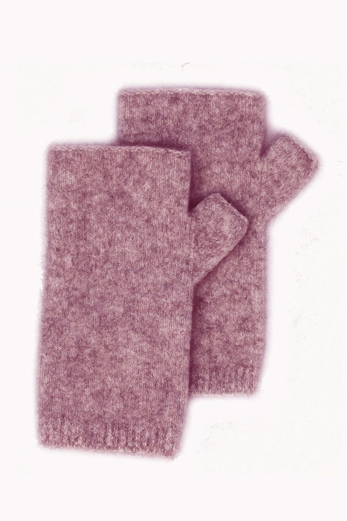Pair of pink knitted gloves on a white background