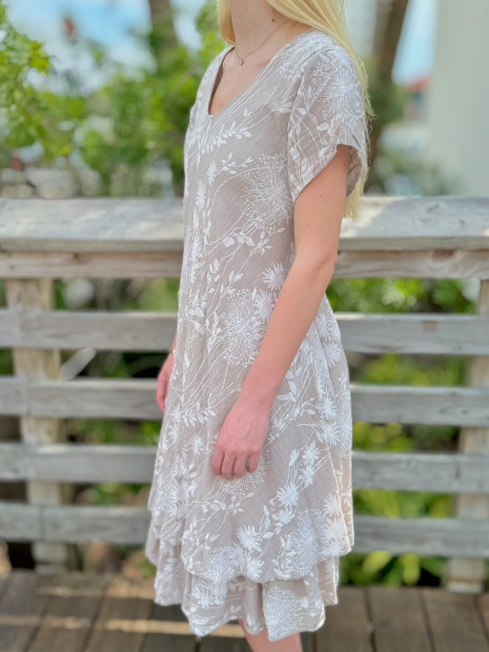 Misty floral dress in beige side view