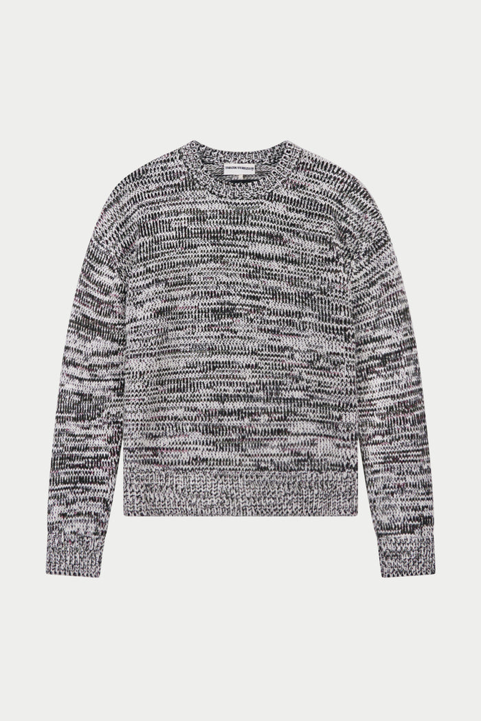 MIXED YARN KNITTED CREW - WHITE/KHAKI