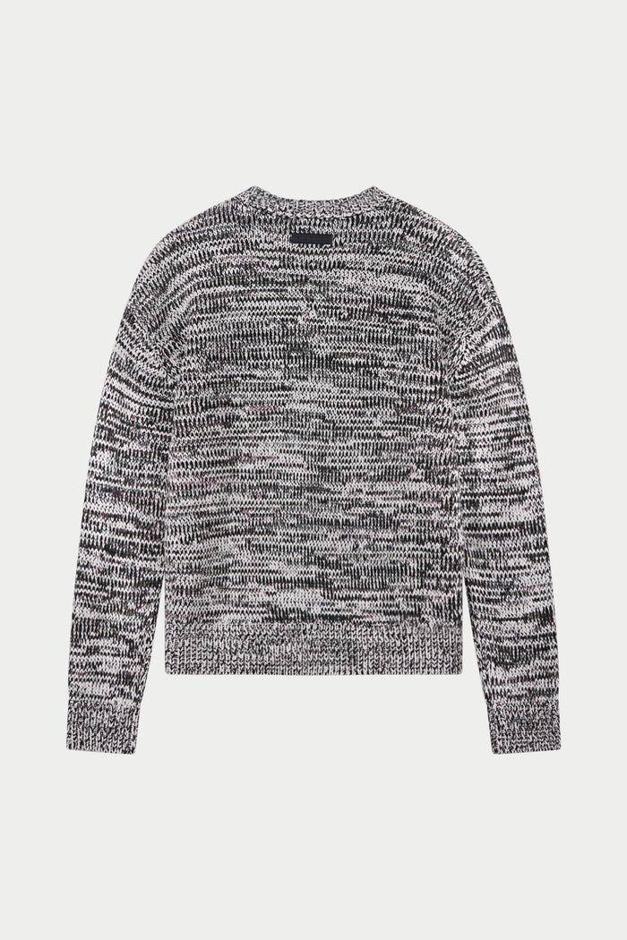 MIXED YARN KNITTED CREW - WHITE/KHAKI