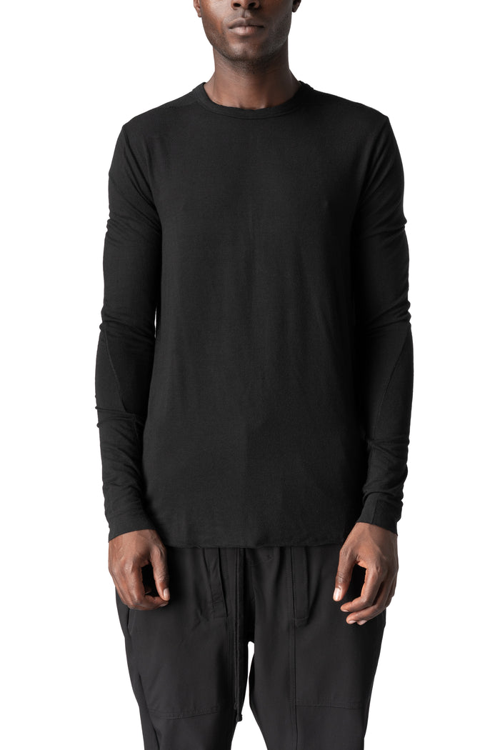Modal cashmere jersey long sleeve tee, Black
