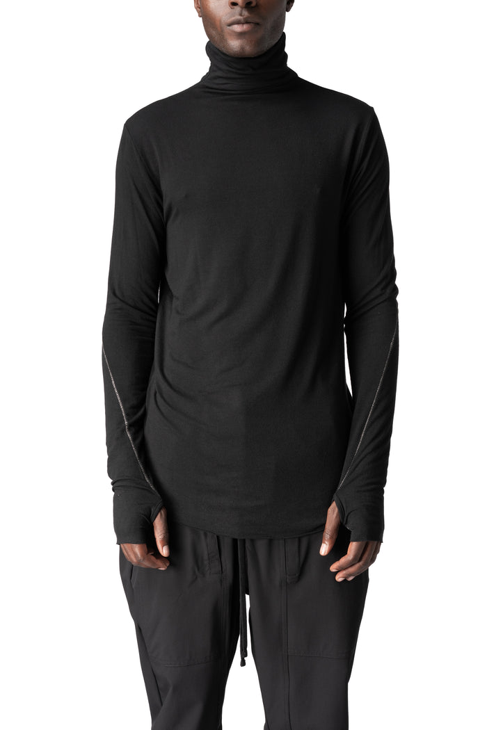 Modal cashmere turtle neck top, Black