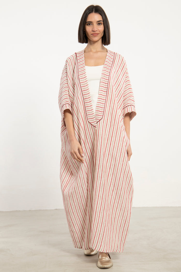 Mona Linen Red Stripe Abaya