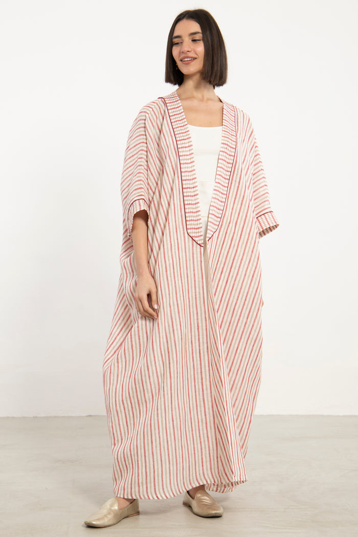 Mona Linen Red Stripe Abaya