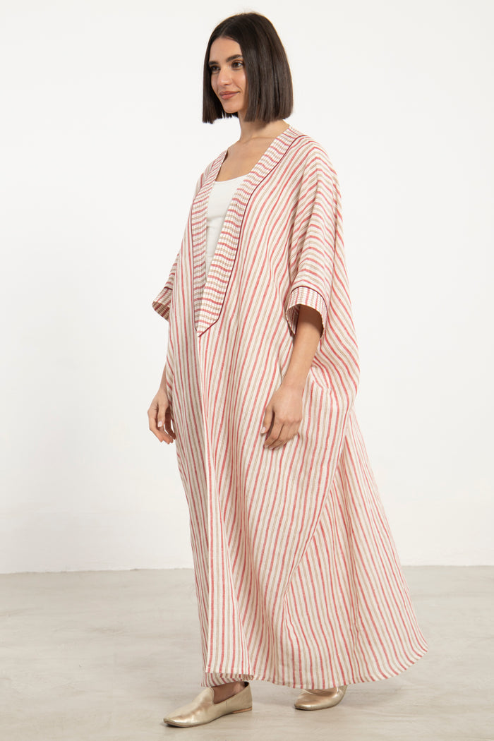 Mona Linen Red Stripe Abaya