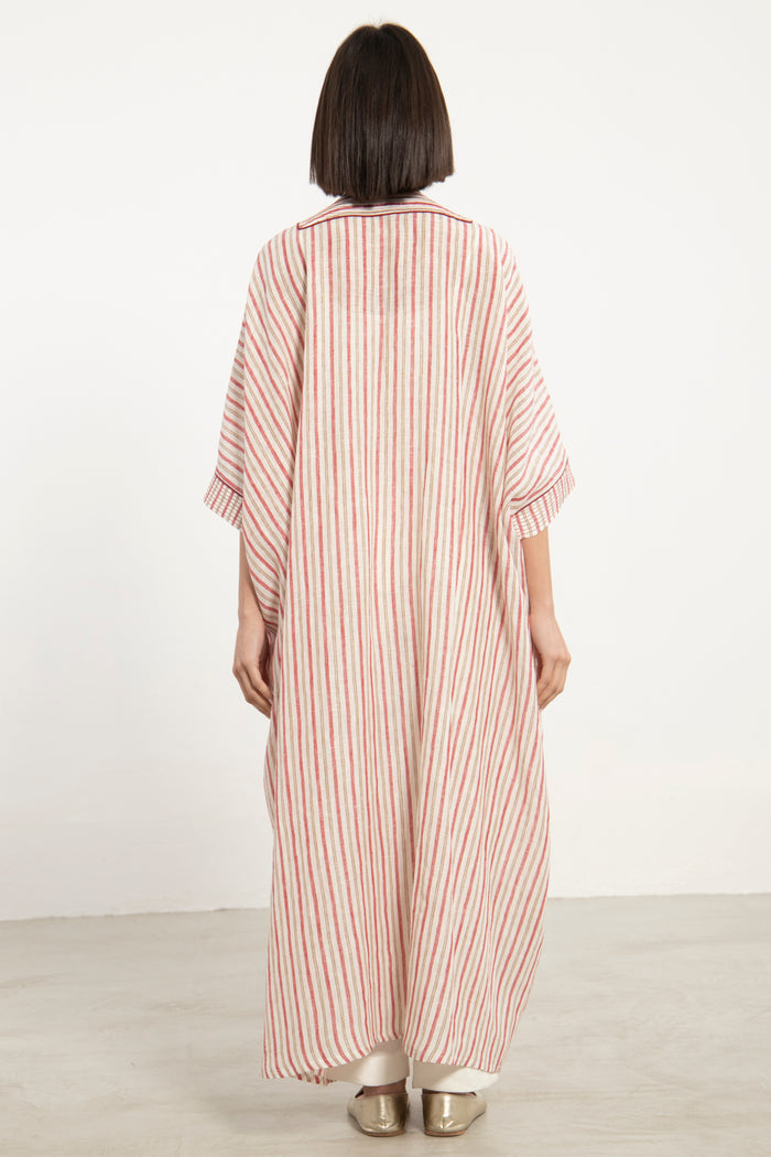 Mona Linen Red Stripe Abaya