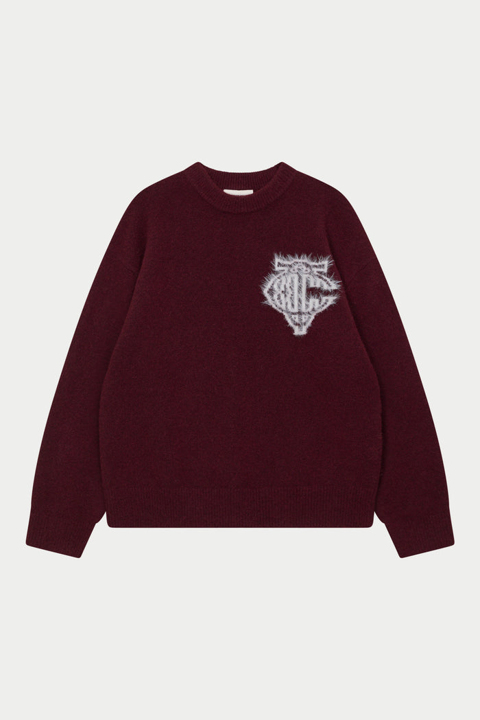 MONOGRAM FLUFFY KNIT CREW - BURGUNDY