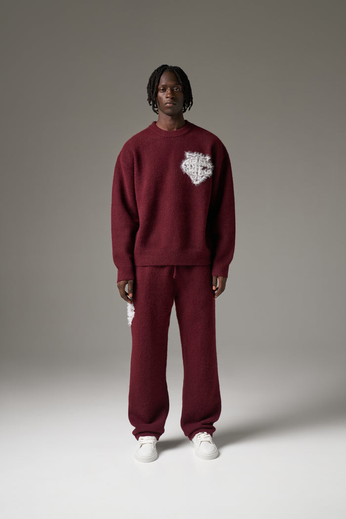 MONOGRAM FLUFFY KNIT CREW - BURGUNDY