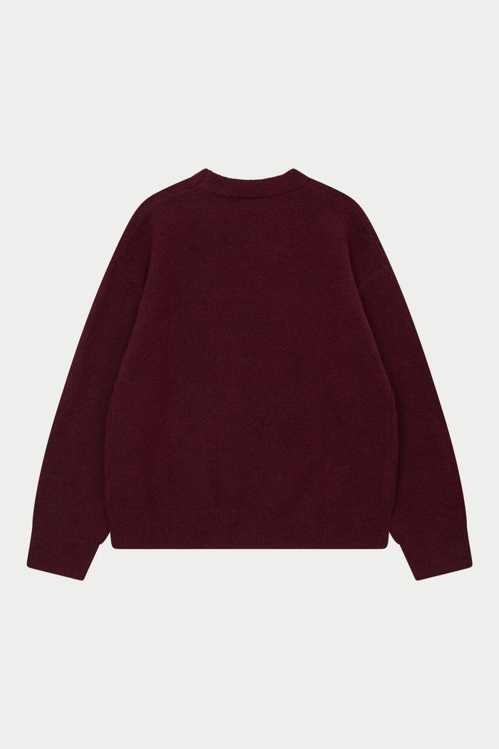 MONOGRAM FLUFFY KNIT CREW - BURGUNDY