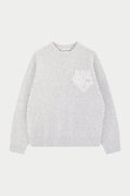 MONOGRAM FLUFFY KNIT CREW - GREY MARL