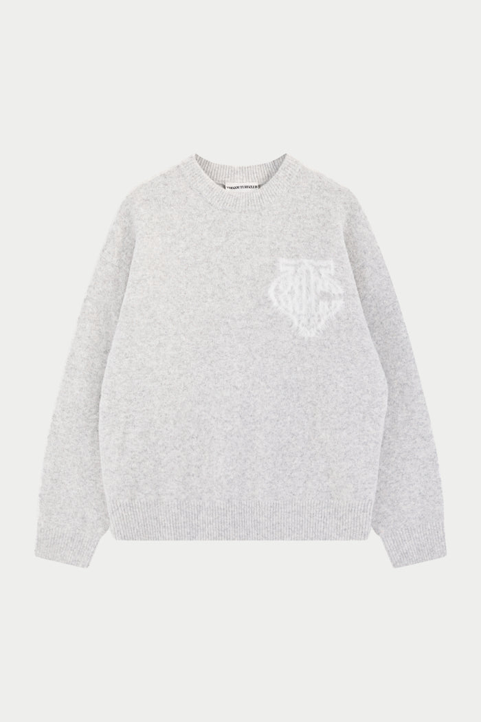 MONOGRAM FLUFFY KNIT CREW - GREY MARL