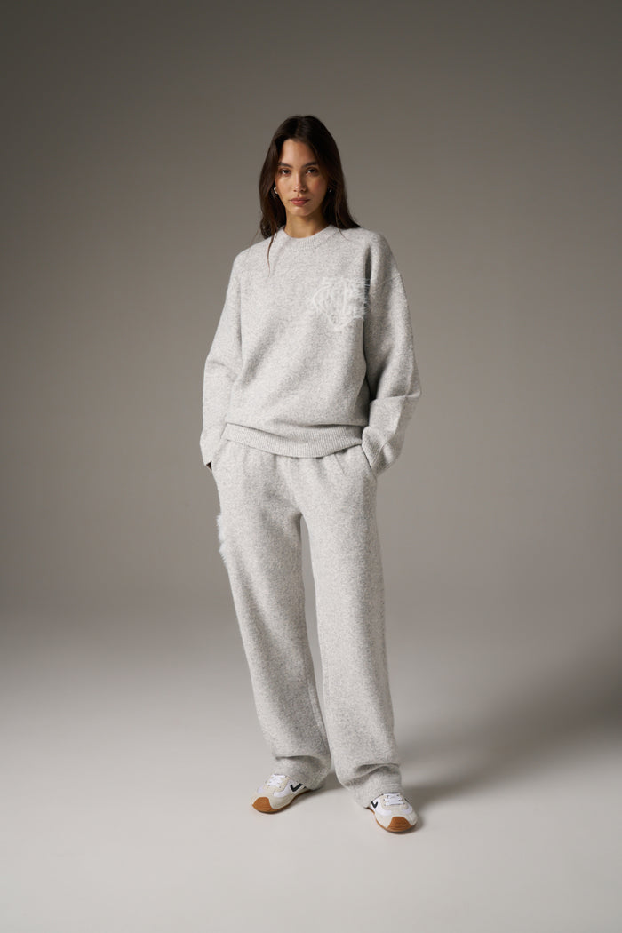 MONOGRAM FLUFFY KNIT CREW - GREY MARL