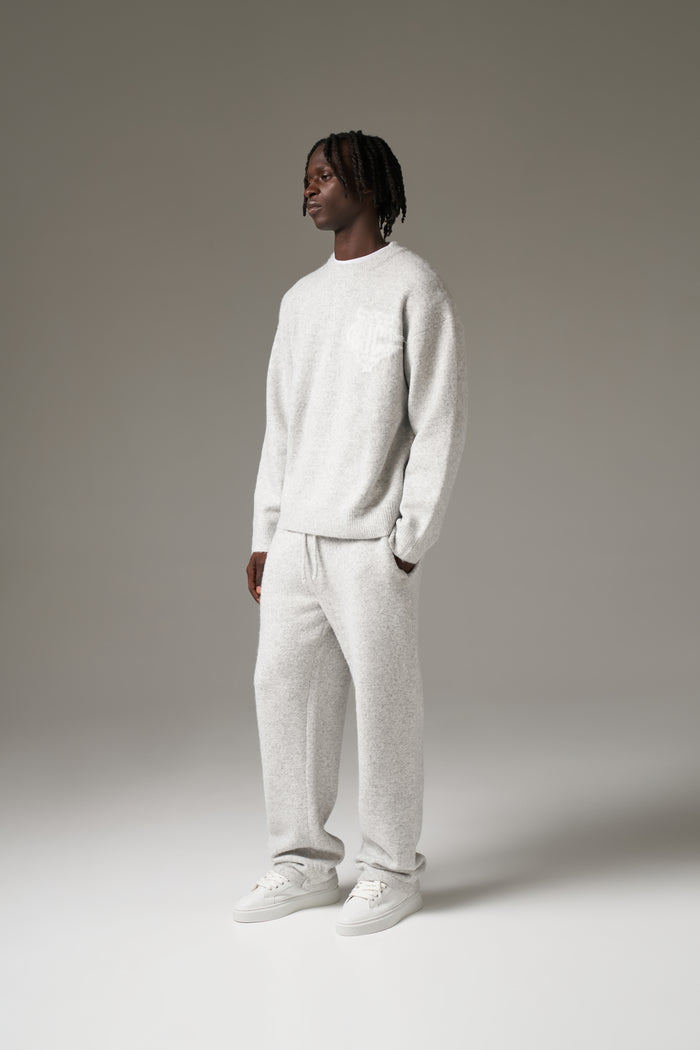 MONOGRAM FLUFFY KNIT CREW - GREY MARL