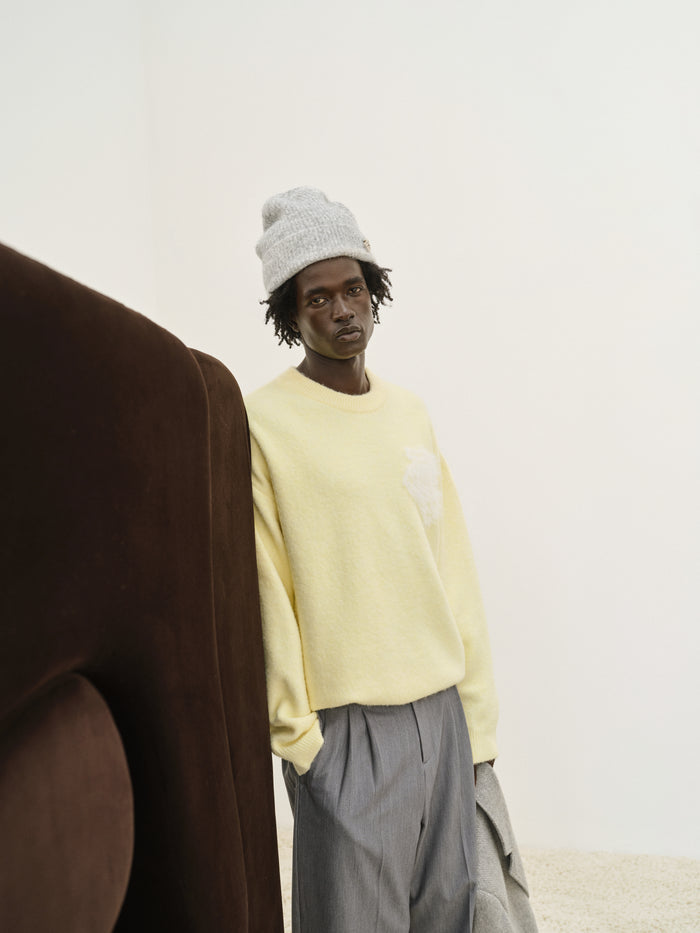 MONOGRAM FLUFFY KNIT CREW - YELLOW