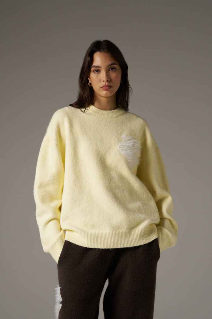 MONOGRAM FLUFFY KNIT CREW - YELLOW