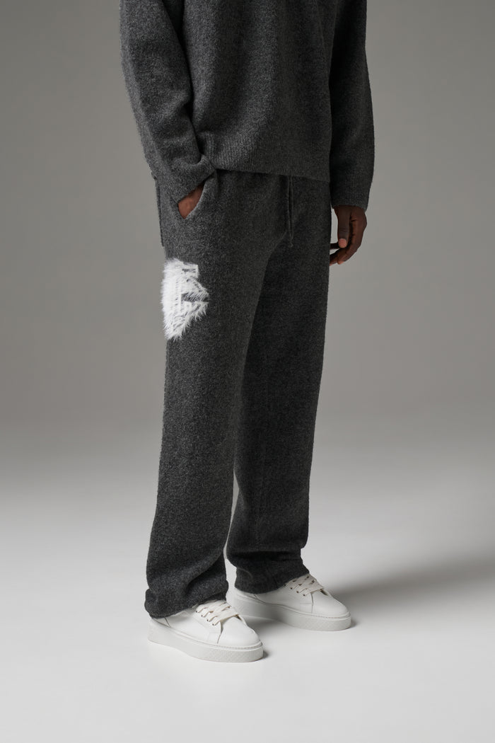 MONOGRAM FLUFFY KNIT JOGGERS - CHARCOAL
