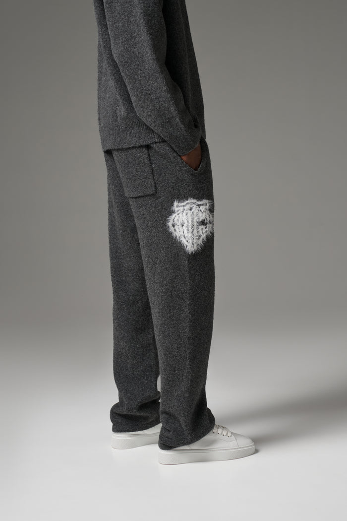 MONOGRAM FLUFFY KNIT JOGGERS - CHARCOAL
