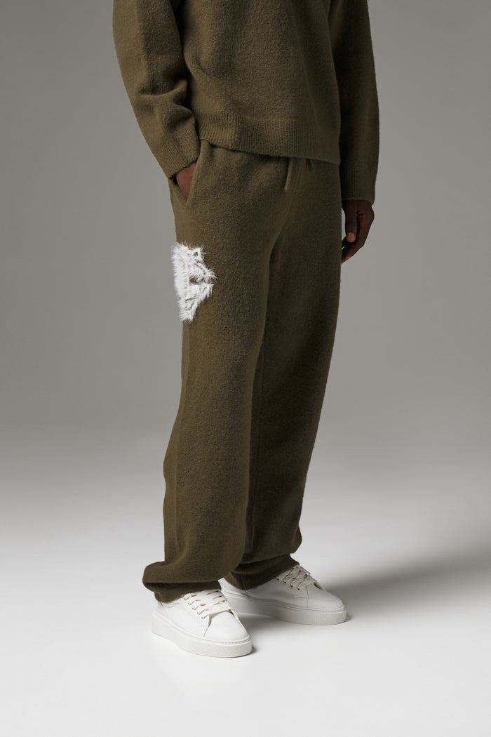 MONOGRAM FLUFFY KNIT JOGGERS - KHAKI