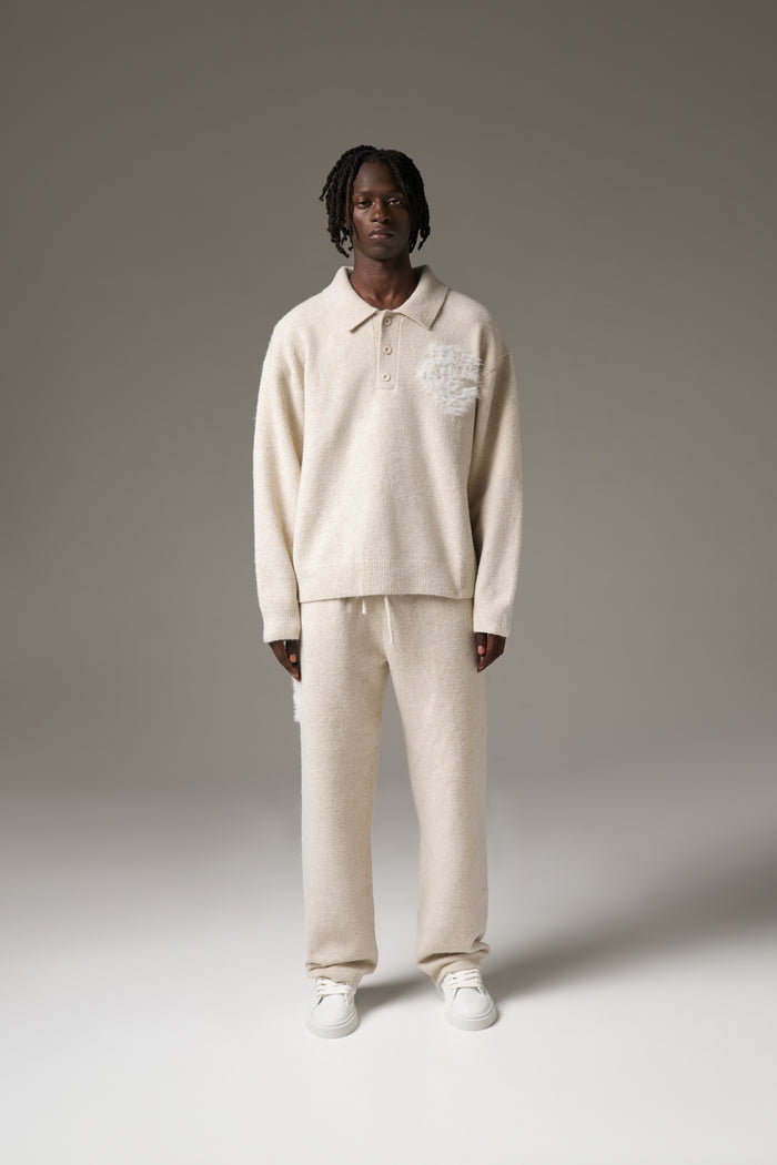 MONOGRAM FLUFFY KNIT POLO - BEIGE