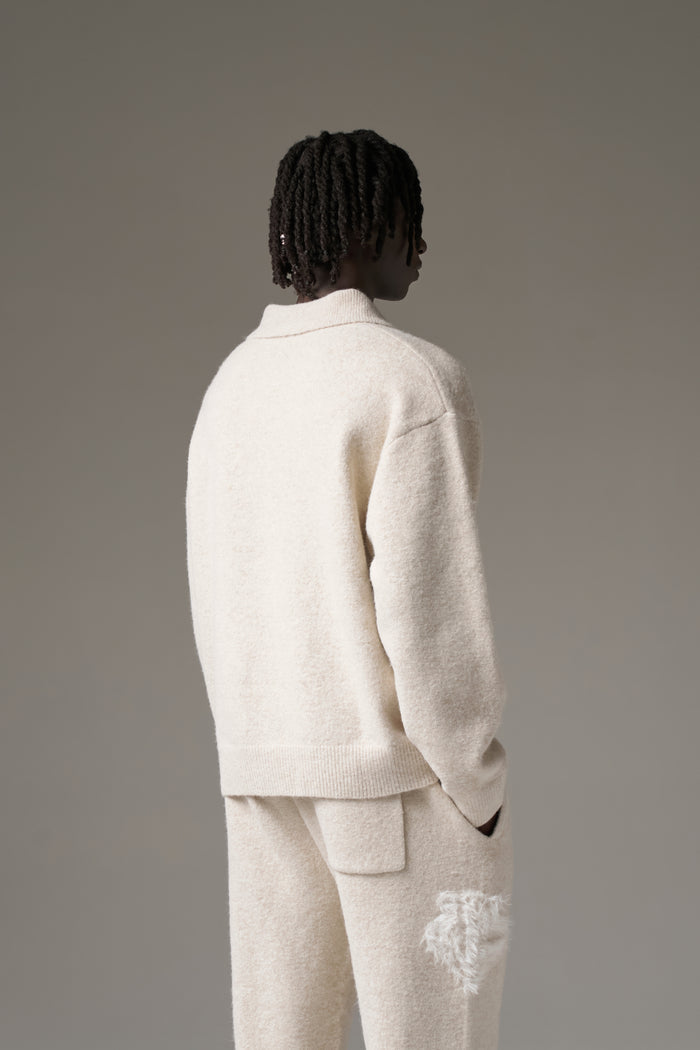 MONOGRAM FLUFFY KNIT POLO - BEIGE