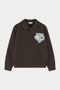 MONOGRAM FLUFFY KNIT POLO - BROWN