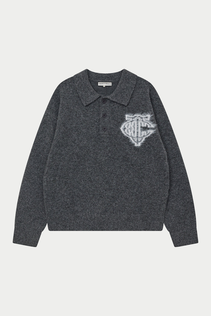 MONOGRAM FLUFFY KNIT POLO - CHARCOAL