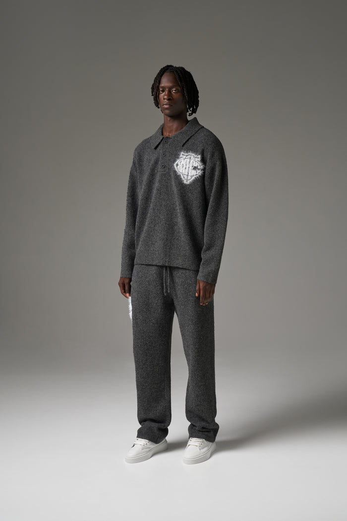 MONOGRAM FLUFFY KNIT POLO - CHARCOAL