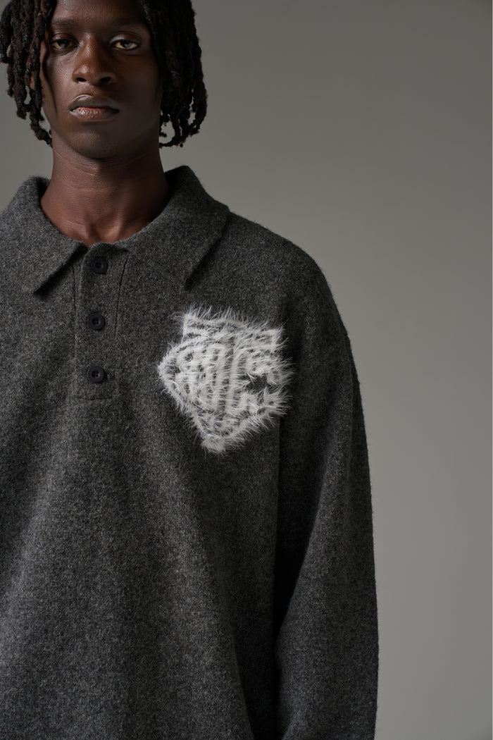 MONOGRAM FLUFFY KNIT POLO - CHARCOAL