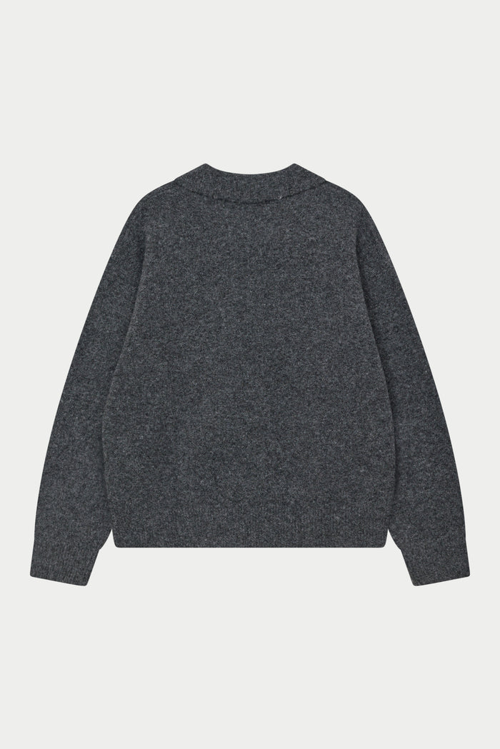 MONOGRAM FLUFFY KNIT POLO - CHARCOAL