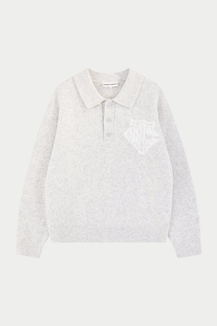 MONOGRAM FLUFFY KNIT POLO - GREY MARL