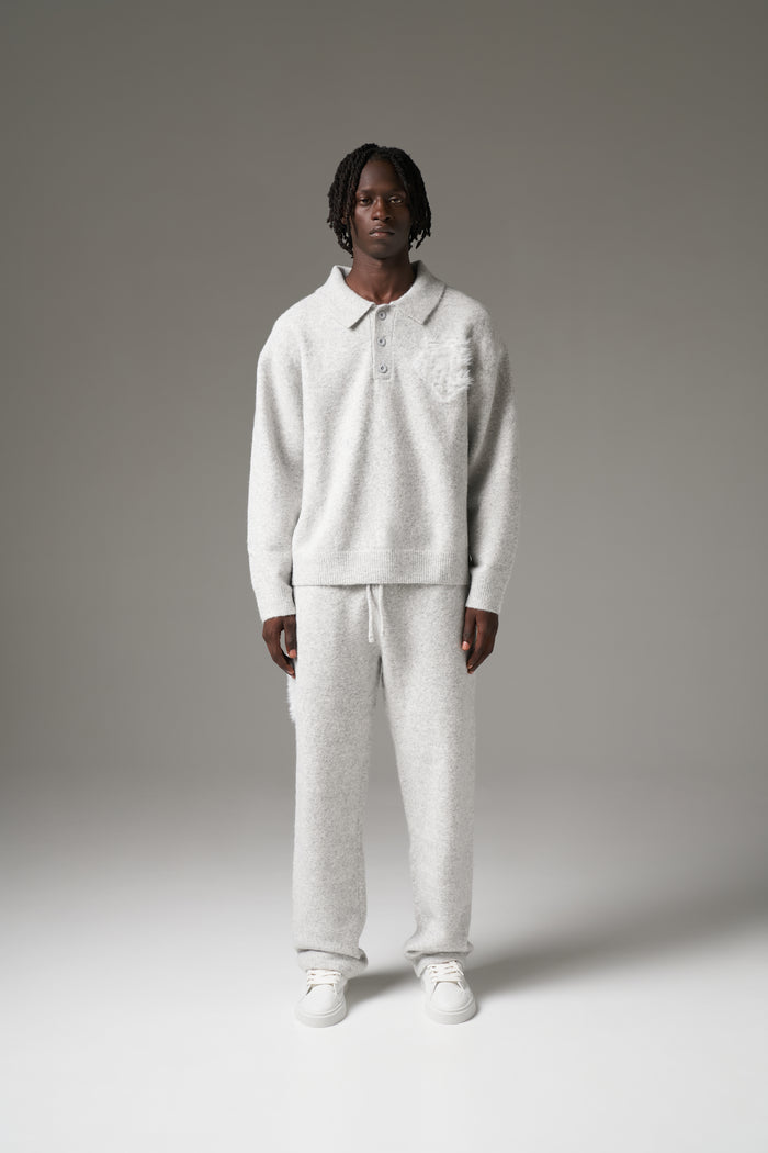 MONOGRAM FLUFFY KNIT POLO - GREY MARL