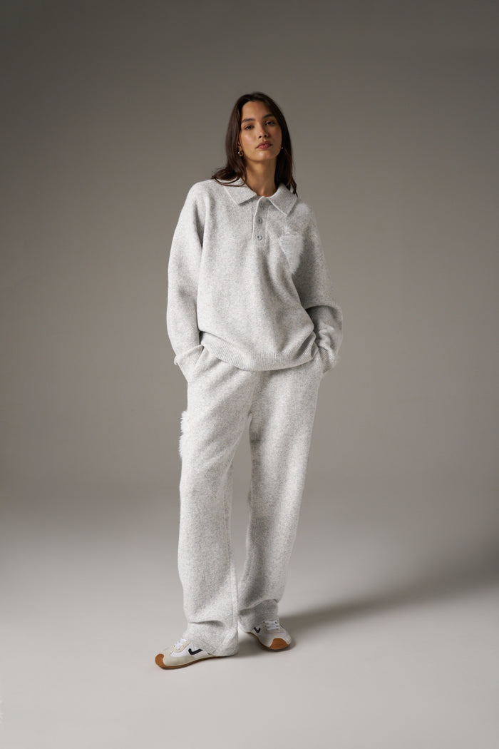 MONOGRAM FLUFFY KNIT POLO - GREY MARL