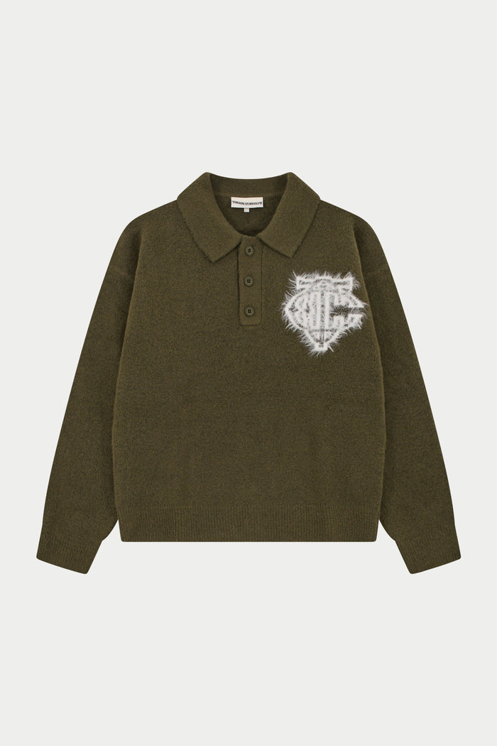 MONOGRAM FLUFFY KNIT POLO - KHAKI