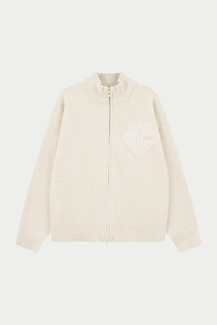 MONOGRAM FLUFFY KNIT ZIP THROUGH - BEIGE