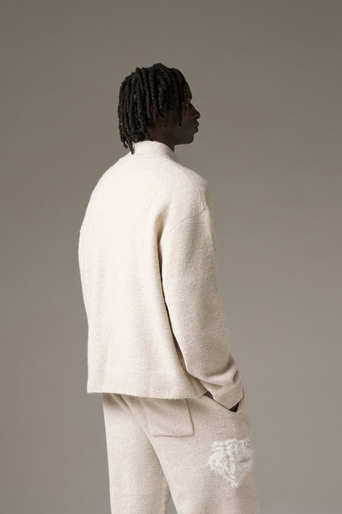 MONOGRAM FLUFFY KNIT ZIP THROUGH - BEIGE