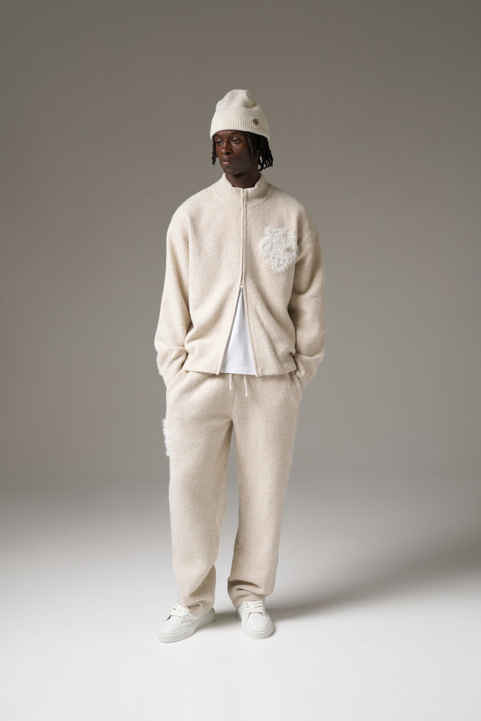 MONOGRAM FLUFFY KNIT ZIP THROUGH - BEIGE